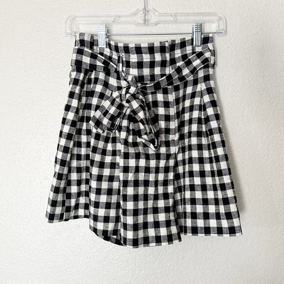 Zara Shorts Womens Black Gingham Linen Blend Pleated‎ Tie Waist Preppy Blogger M - Picture 1 of 8